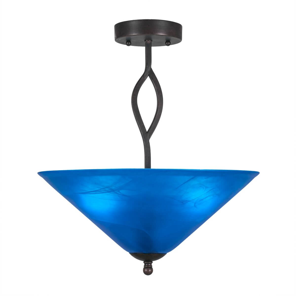 Toltec Lighting 242-DG-415 Revo 3 Light 16 inch Semi-Flush Mount in Dark Granite with 16 inch Blue Italian Glass