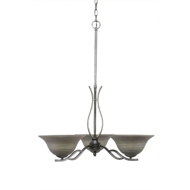 Toltec Lighting 243-AS-603 Revo 3 Light 23 inch Chandelier in Aged Silver with 10 inch Gray Linen Glass