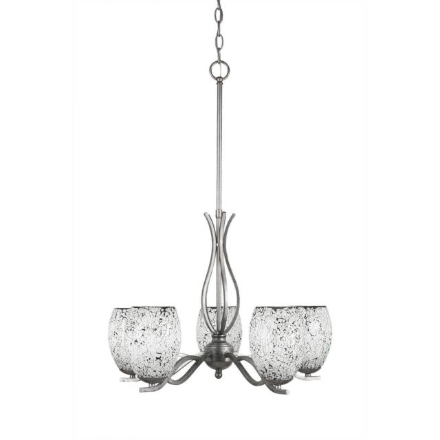 Toltec Lighting 245-AS-4165 Revo 5 Light 21 inch Chandelier in Aged Silver with 5 inch Black Fusion Glass