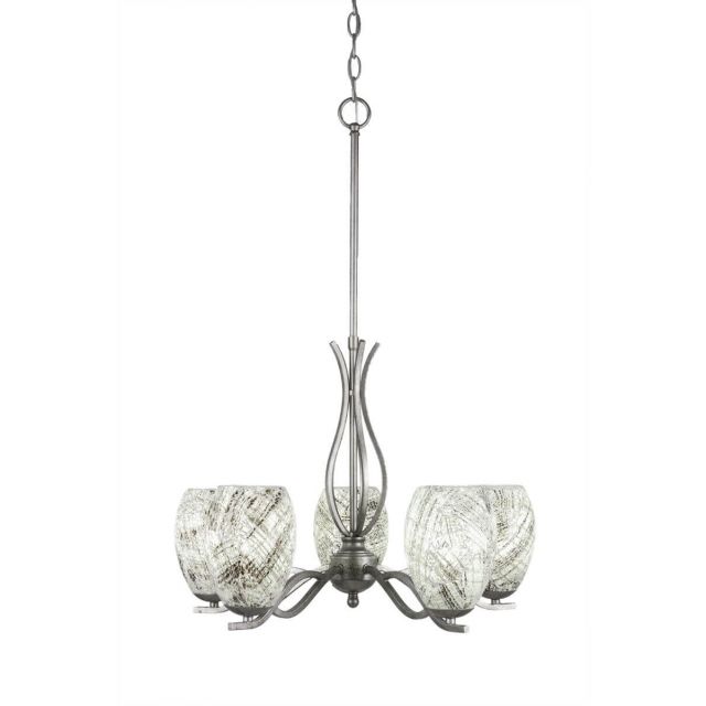 Toltec Lighting 245-AS-5054 Revo 5 Light 21 inch Chandelier in Aged Silver with 5 inch Natural Fusion Glass
