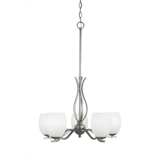 Toltec Lighting 245-AS-615 Revo 5 Light 20 inch Chandelier in Aged Silver with 5 inch White Linen Glass
