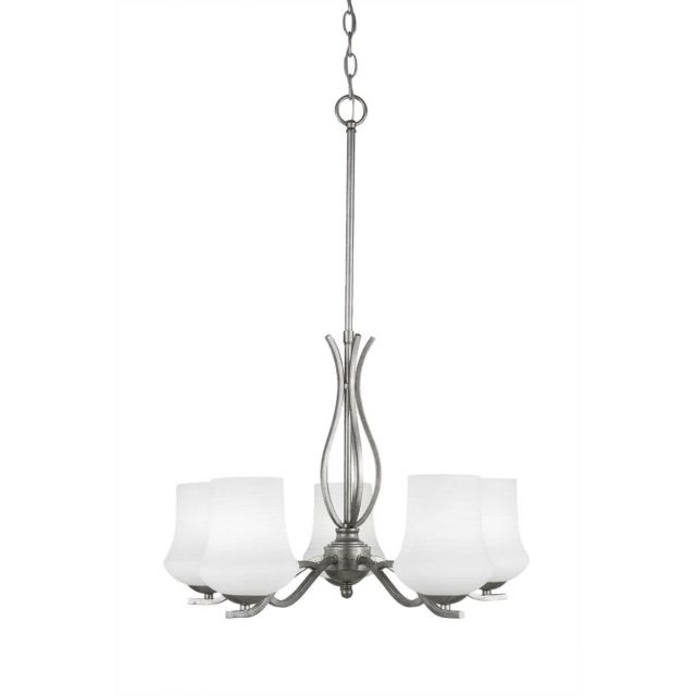 Toltec Lighting 245-AS-681 Revo 5 Light 22 inch Chandelier in Aged Silver with 5.5 inch Zilo White Linen Glass