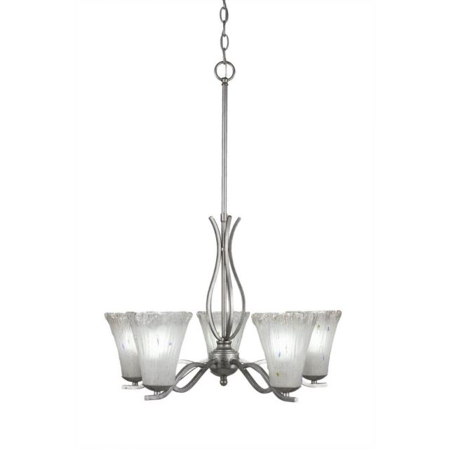 Toltec Lighting 245-AS-721 Revo 5 Light 22 inch Chandelier in Aged Silver with 5.5 inch Fluted Amber Crystal Glass