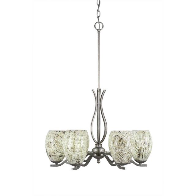 Toltec Lighting 246-AS-5054 Revo 6 Light 23 inch Chandelier in Aged Silver with 5 inch Natural Fusion Glass