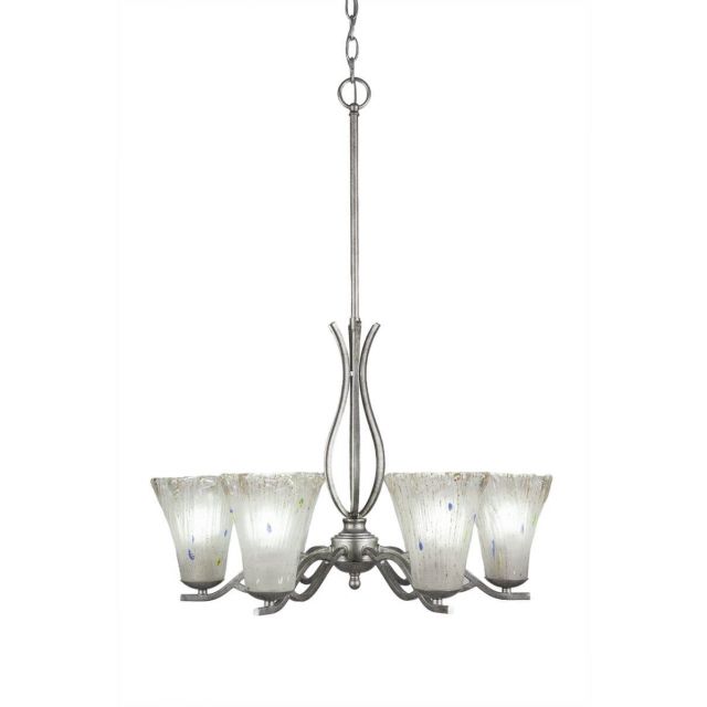 Toltec Lighting 246-AS-721 Revo 6 Light 24 inch Chandelier in Aged Silver with 5.5 inch Fluted Frosted Crystal Glass