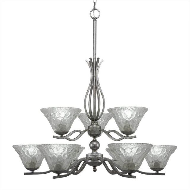 Toltec Lighting 249-AS-451 Revo 9 Light 18 inch Chandelier in Aged Silver with 7 inch Italian Bubble Glass
