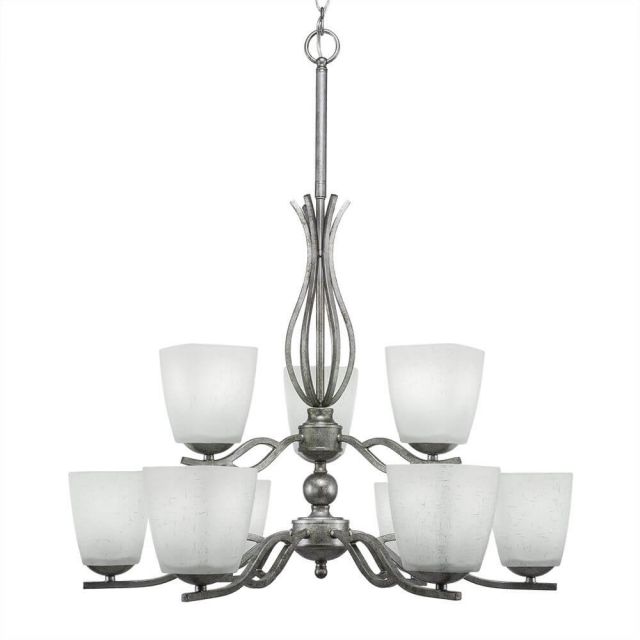 Toltec Lighting 249-AS-460 Revo 9 Light 20 inch Chandelier in Aged Silver with 4.5 inch White Muslin Glass