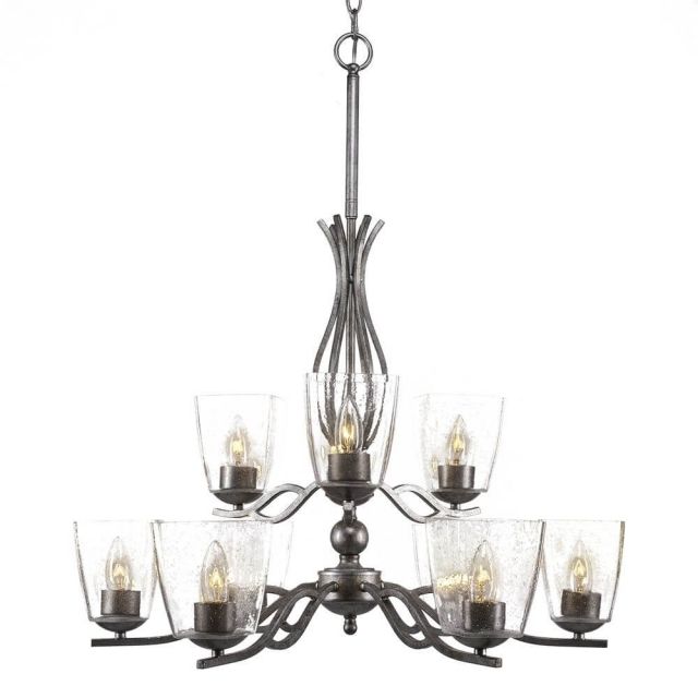 Toltec Lighting 249-AS-461 Revo 9 Light 20 inch Chandelier in Aged Silver with 4.5 inch Clear Bubble Glass