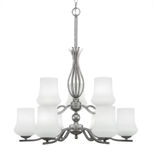 Toltec Lighting 249-AS-681 Revo 9 Light 28 inch Chandelier in Aged Silver with 5.5 inch Zilo White Linen Glass