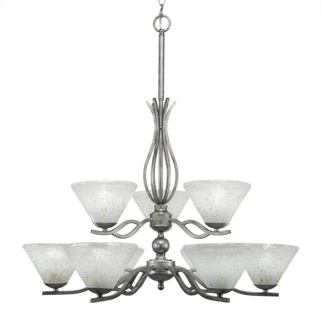 Toltec Lighting 249-AS-7145 Revo 9 Light 23 inch Chandelier in Aged Silver with 7 inch Gold Ice Glass