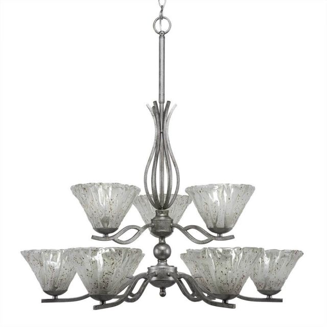 Toltec Lighting 249-AS-7195 Revo 9 Light 23 inch Chandelier in Aged Silver with 7 inch Italian Ice Glass