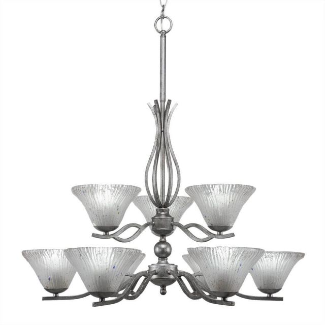 Toltec Lighting 249-AS-751 Revo 9 Light 18 inch Chandelier in Aged Silver with 7 inch Frosted Crystal Glass