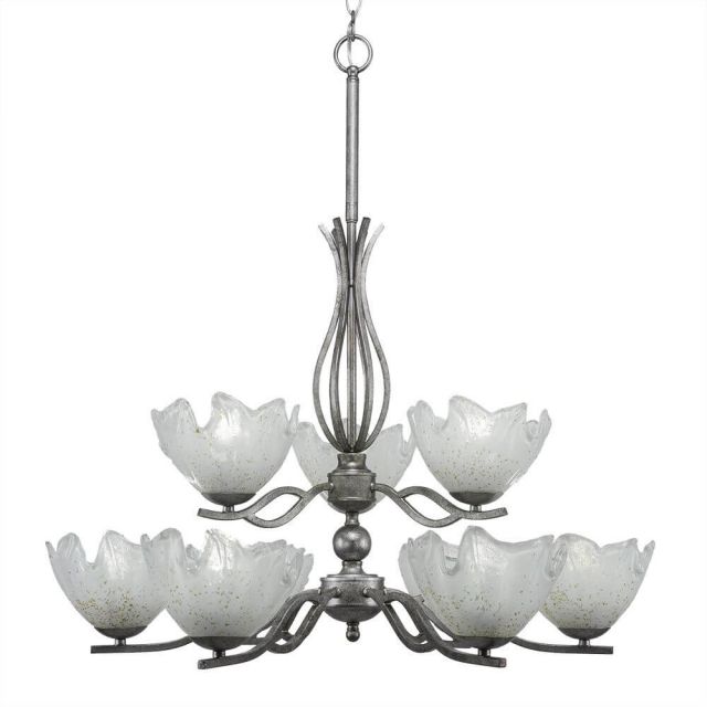 Toltec Lighting 249-AS-755 Revo 9 Light 20 inch Chandelier in Aged Silver with 7 inch Gold Ice Glass