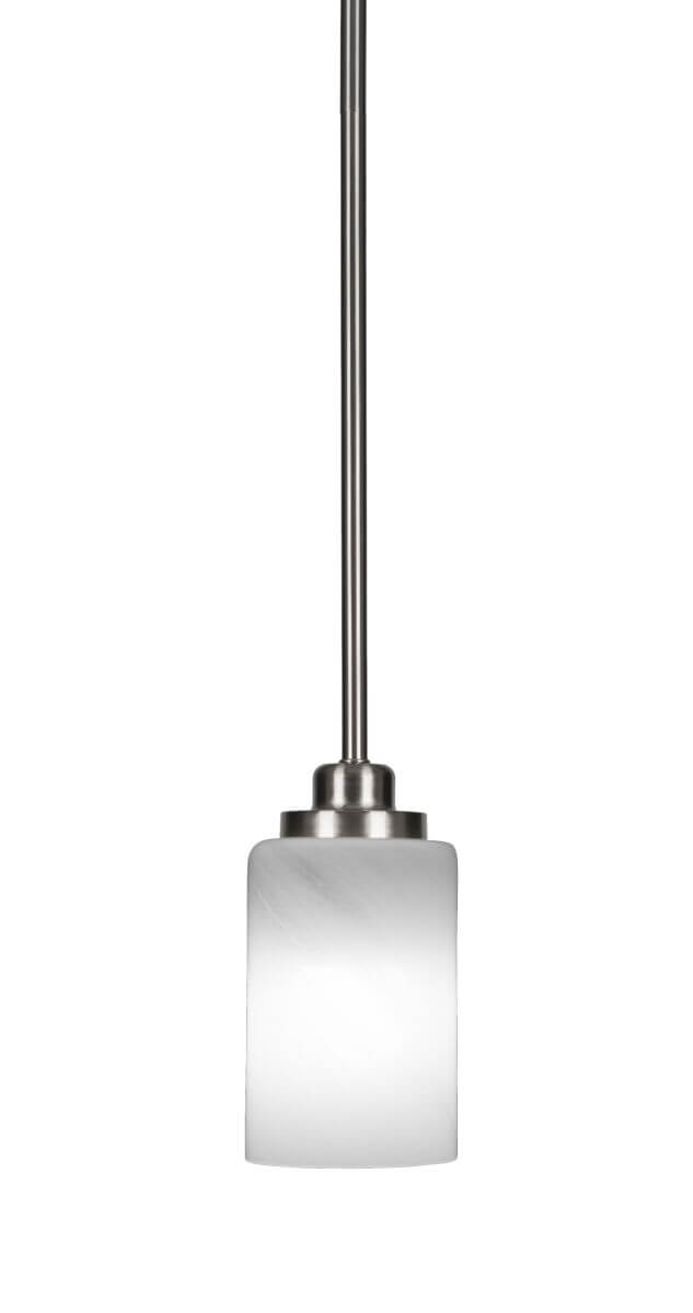 Toltec Lighting Odyssey 1 Light 4 inch Mini Pendant in Brushed Nickel with White Marble Glass 2601-BN-3001