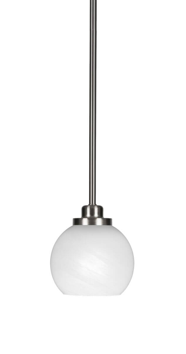Toltec Lighting 2601-BN-4101 Odyssey 1 Light 6 inch Mini Pendant in Brushed Nickel with White Marble Glass