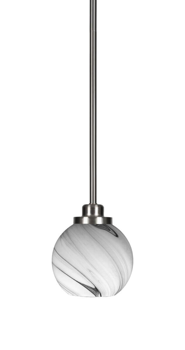 Toltec Lighting Odyssey 1 Light 6 inch Mini Pendant in Brushed Nickel with Onyx Swirl Glass 2601-BN-4109