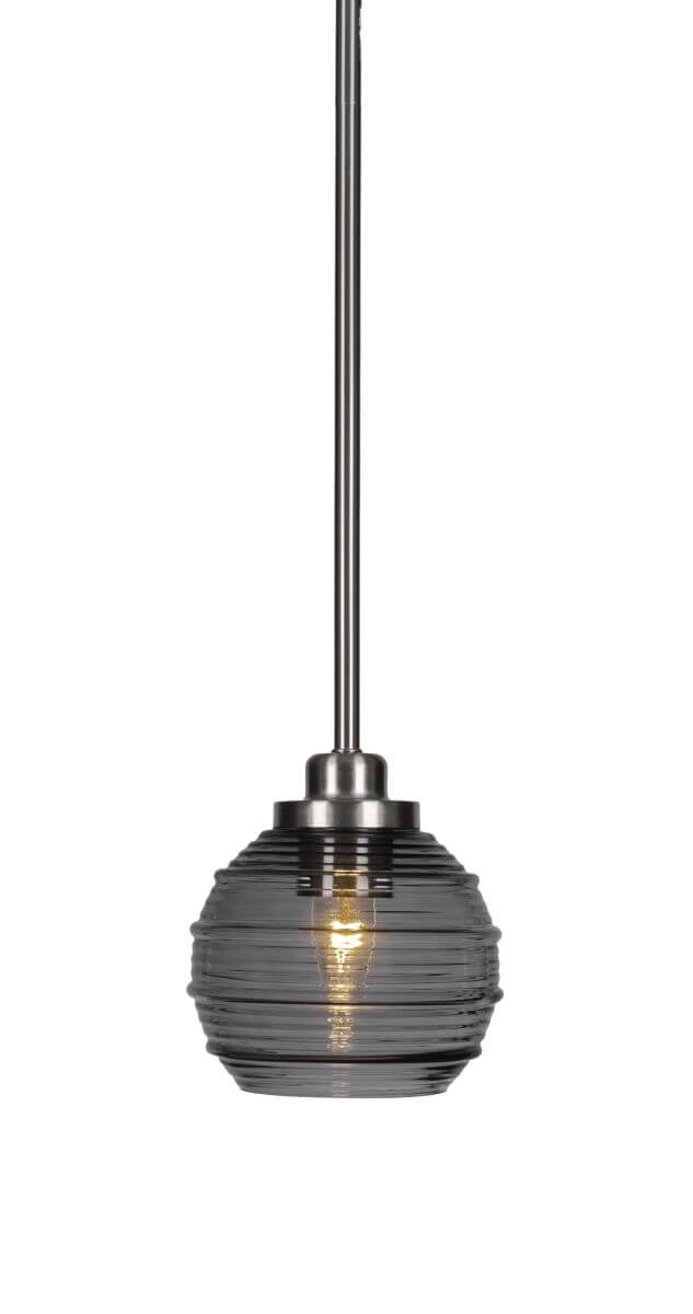 Toltec Lighting Odyssey 1 Light 6 inch Mini Pendant in Brushed Nickel with Smoke Ribbed Glass 2601-BN-5112