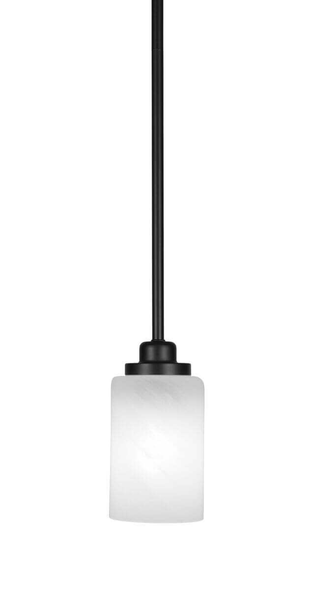 Toltec Lighting Odyssey 1 Light 4 inch Mini Pendant in Matte Black with White Marble Glass 2601-MB-3001