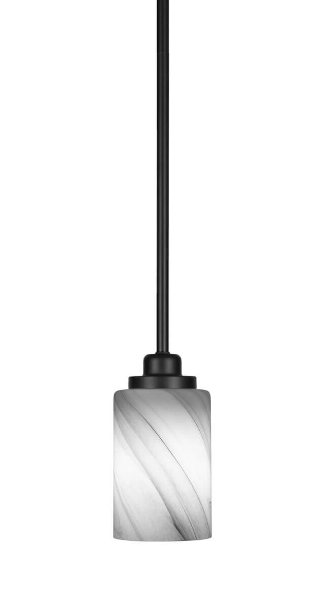 Toltec Lighting 2601-MB-3009 Odyssey 1 Light 4 inch Mini Pendant in Matte Black with Onyx Swirl Glass
