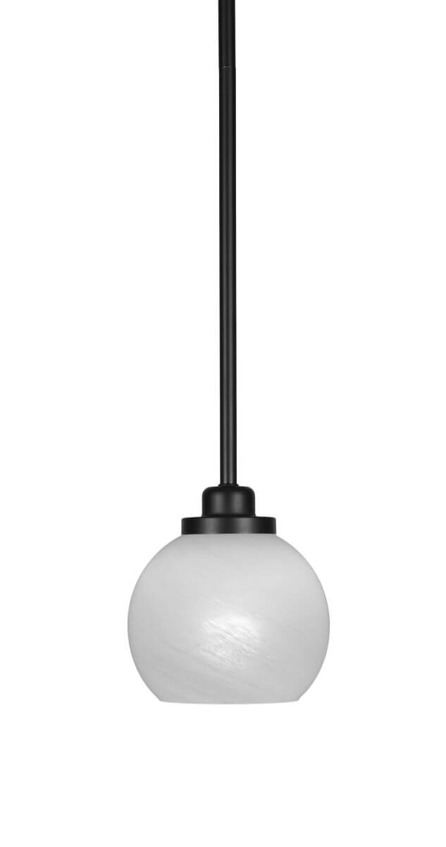 Toltec Lighting Odyssey 1 Light 6 inch Mini Pendant in Matte Black with White Marble Glass 2601-MB-4101