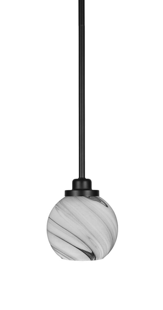 Toltec Lighting Odyssey 1 Light 6 inch Mini Pendant in Matte Black with Onyx Swirl Glass 2601-MB-4109