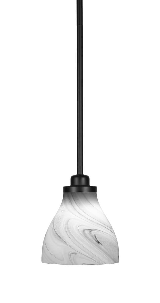 Toltec Lighting Odyssey 1 Light 6 inch Mini Pendant in Matte Black with Onyx Swirl Glass 2601-MB-4769
