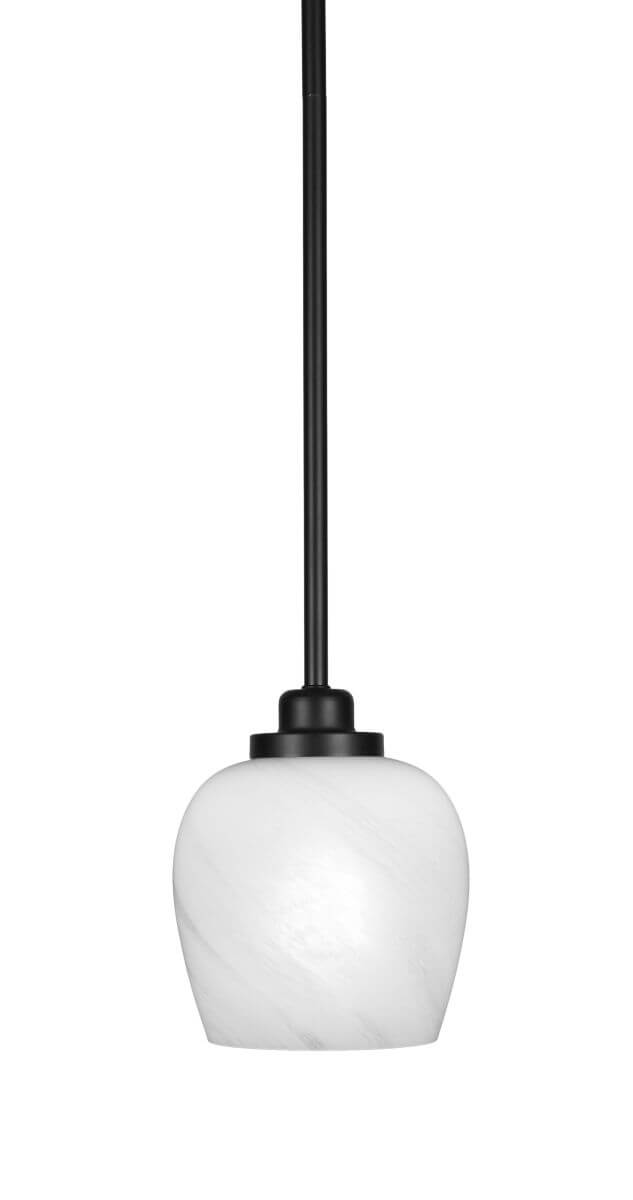 Toltec Lighting 2601-MB-4811 Odyssey 1 Light 6 inch Mini Pendant in Matte Black with White Marble Glass