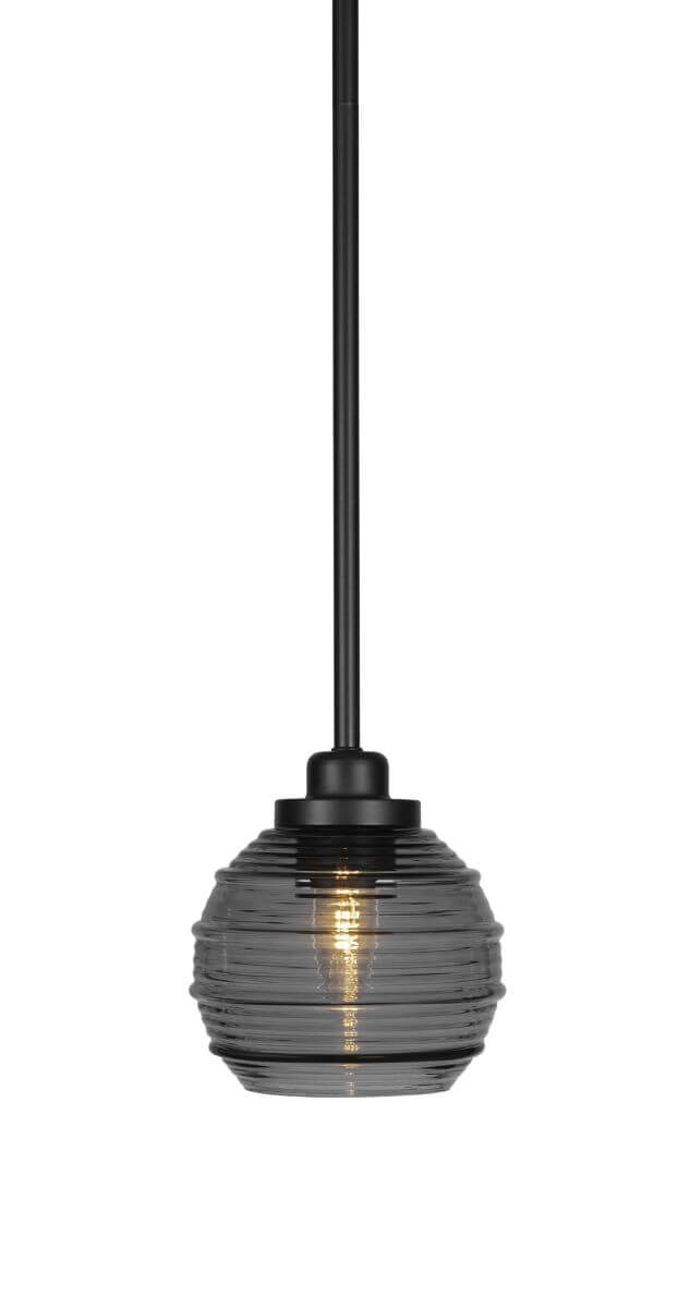 Toltec Lighting 2601-MB-5112 Odyssey 1 Light 6 inch Mini Pendant in Matte Black with Smoke Ribbed Glass