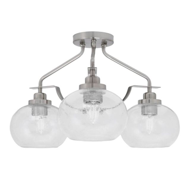 Toltec Lighting 2607-BN-202 Odyssey 3 Light 18 inch Semi-Flush Mount in Brushed Nickel with 7 inch Clear Bubble Glass