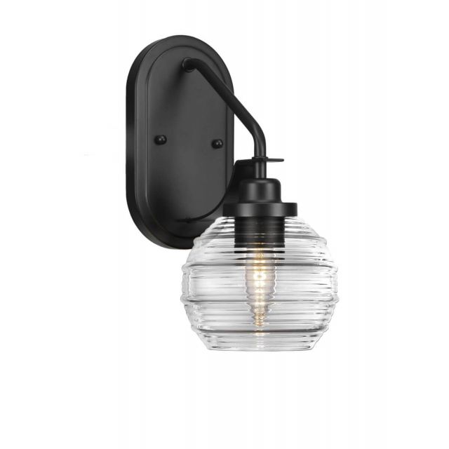 Toltec Lighting 2611-MB-5110 Odyssey 1 Light 12 inch Tall Wall Sconce In Matte Black with Clear Ribbed Glass