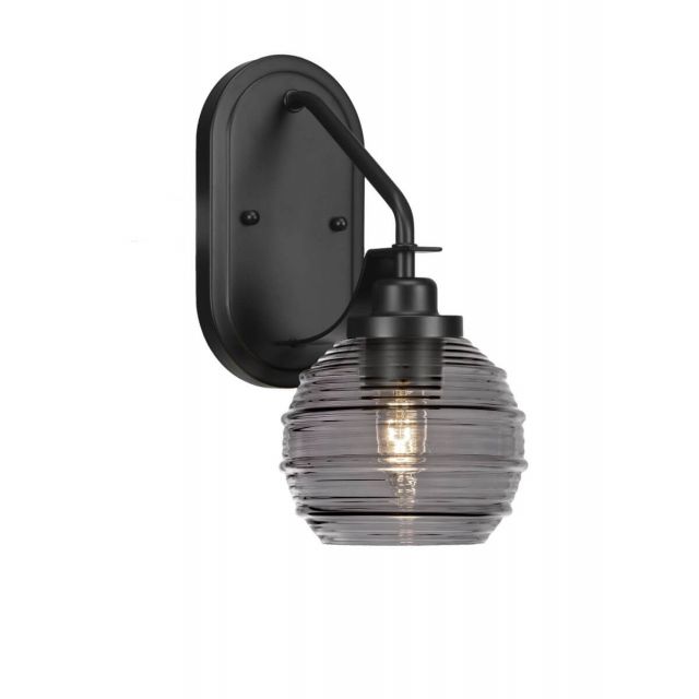 Toltec Lighting 2611-MB-5112 Odyssey 1 Light 12 inch Tall Wall Sconce In Matte Black with Smoke Ribbed Glass