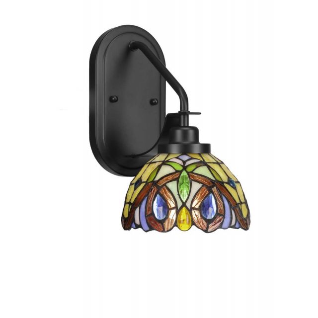 Toltec Lighting 2611-MB-9445 Odyssey 1 Light 12 inch Tall Wall Sconce In Matte Black with Lynx Art Glass