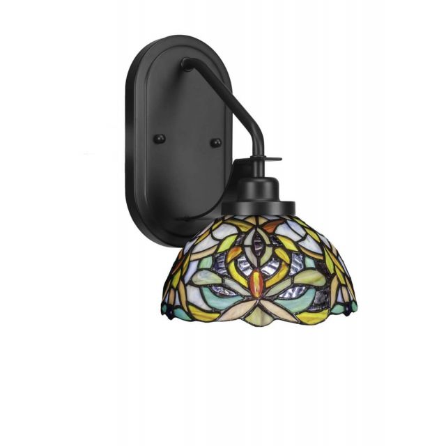 Toltec Lighting 2611-MB-9905 Odyssey 1 Light 12 inch Tall Wall Sconce In Matte Black with Kaleidoscope Art Glass
