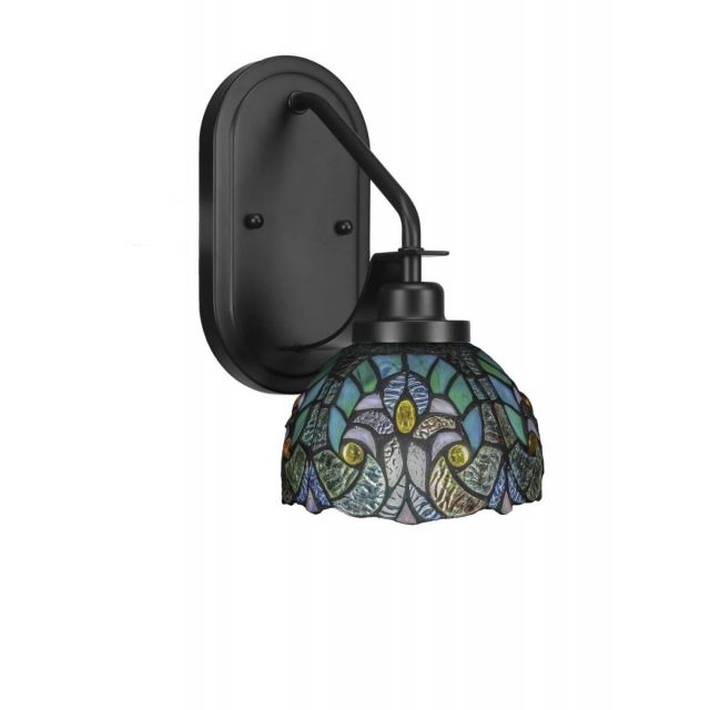 Toltec Lighting 2611-MB-9925 Odyssey 1 Light 12 inch Tall Wall Sconce In Matte Black with Turquoise Cypress Art Glass