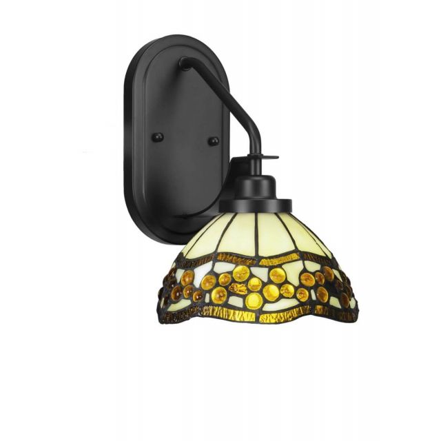 Toltec Lighting Odyssey 1 Light 12 inch Tall Wall Sconce In Matte Black with Roman Jewel Art Glass 2611-MB-9975