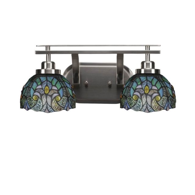 Toltec Lighting Odyssey 2 Light 18 inch Bath Bar in Brushed Nickel with Turquoise Cypress Art Glass 2612-BN-9925