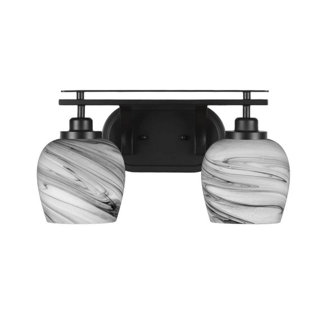 Toltec Lighting 2612-MB-4819 Odyssey 2 Light 17 inch Bath Bar in Matte Black with Onyx Swirl Glass