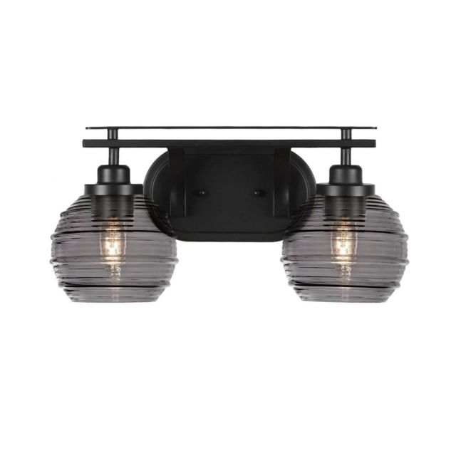 Toltec Lighting Odyssey 2 Light 17 inch Bath Bar in Matte Black with Smoke Ribbed Glass 2612-MB-5112