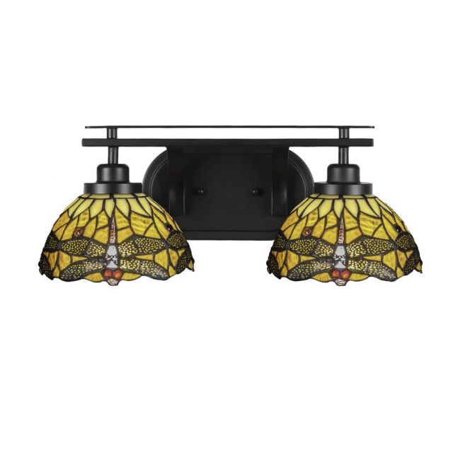 Toltec Lighting Odyssey 2 Light 18 inch Bath Bar in Matte Black with Amber Dragonfly Art Glass 2612-MB-9465