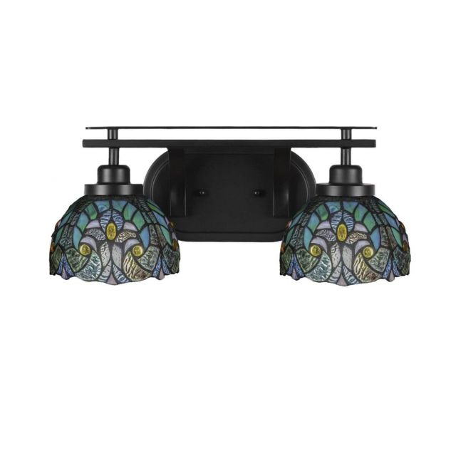 Toltec Lighting Odyssey 2 Light 18 inch Bath Bar in Matte Black with Turquoise Cypress Art Glass 2612-MB-9925