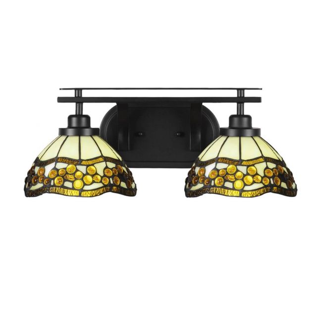 Toltec Lighting 2612-MB-9975 Odyssey 2 Light 18 inch Bath Bar in Matte Black with Roman Jewel Art Glass