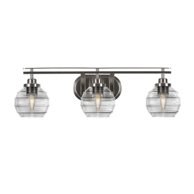 Toltec Lighting Odyssey 3 Light 28 inch Bath Bar in Brushed Nickel with Clear Ribbed Glass 2613-BN-5110