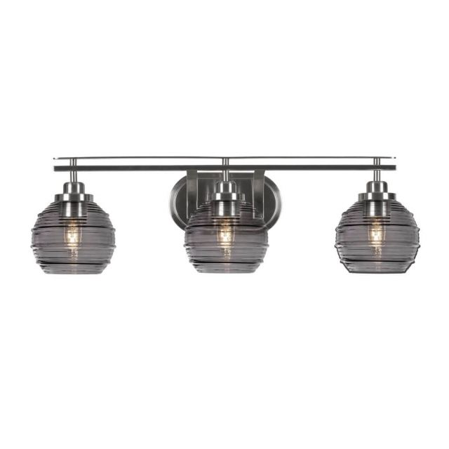 Toltec Lighting 2613-BN-5112 Odyssey 3 Light 28 inch Bath Bar in Brushed Nickel with Smoke Ribbed Glass