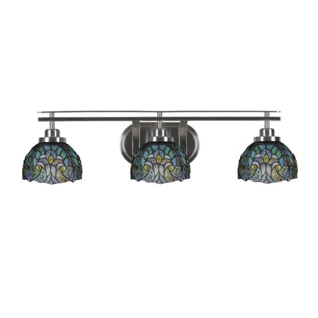 Toltec Lighting Odyssey 3 Light 29 inch Bath Bar in Brushed Nickel with Turquoise Cypress Art Glass 2613-BN-9925