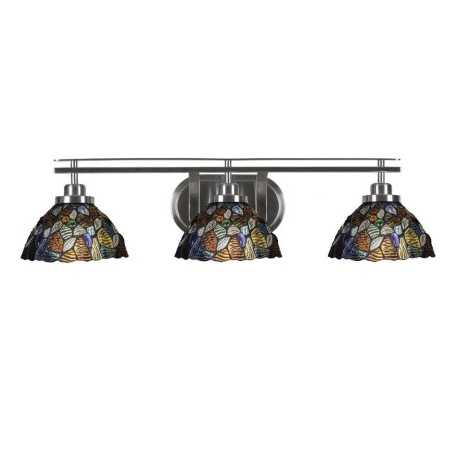Toltec Lighting Odyssey 3 Light 30 inch Bath Bar in Brushed Nickel with Blue Mosaic Art Glass 2613-BN-9955