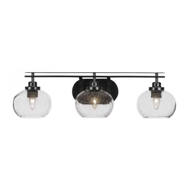 Toltec Lighting 2613-MB-202 Odyssey 3 Light 29 inch Bath Bar in Matte Black with Clear Bubble Glass