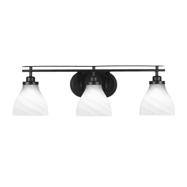 Toltec Lighting Odyssey 3 Light 28 inch Bath Bar in Matte Black with White Marble Glass 2613-MB-4761