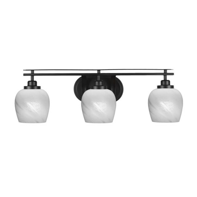 Toltec Lighting Odyssey 3 Light 28 inch Bath Bar in Matte Black with White Marble Glass 2613-MB-4811