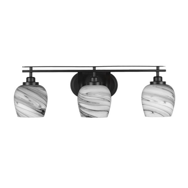 Toltec Lighting 2613-MB-4819 Odyssey 3 Light 28 inch Bath Bar in Matte Black with Onyx Swirl Glass