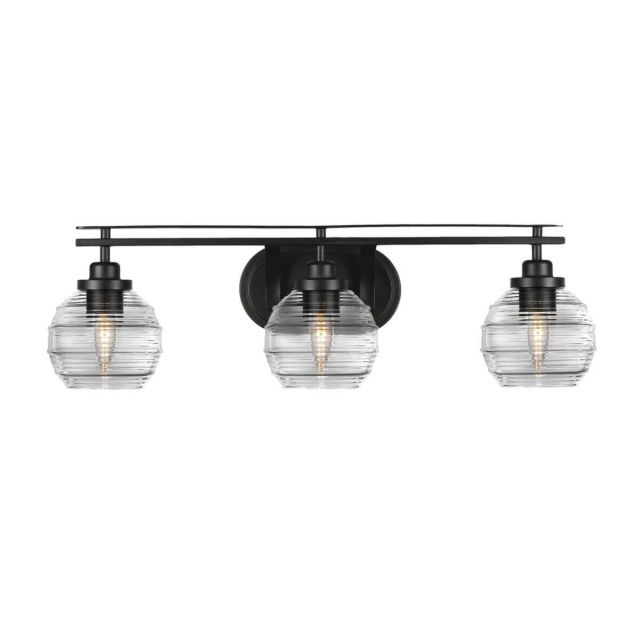 Toltec Lighting 2613-MB-5110 Odyssey 3 Light 28 inch Bath Bar in Matte Black with Clear Ribbed Glass